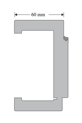 A technical cross-section diagram of a C-shaped profile or channel, shown in gray on a white background with a dimension label indicating 60 mm width.