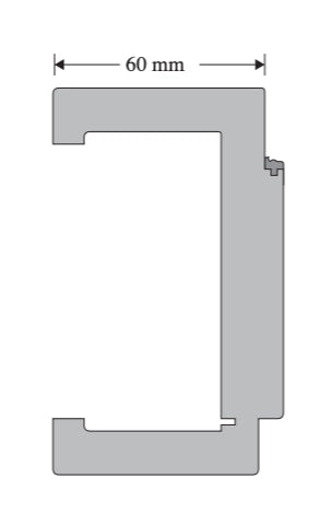 A technical dimension diagram of a C-shaped profile or channel section, showing a width measurement of 60 mm on a plain white background.