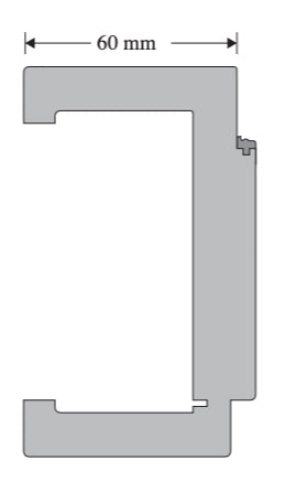 A technical profile drawing of a C-shaped channel section with a dimension label indicating 60 mm width, shown in gray on a white background.
