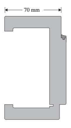 Metal profile with dimensions indicated on a white background