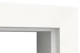 Close-up detail of a white rectangular frame or tray corner with a gray inner panel, shown against a white background.
