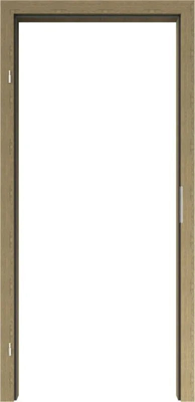 Wooden door with a clear glass panel on a white background
