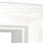 Close-up of a white picture frame corner with a subtle textured pattern, showing the inner bevel and depth.