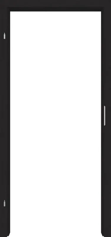 Black door with a white background
