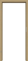 Wooden door with a clear glass panel on a white background