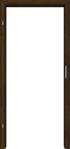 Wooden door with a dark brown finish on a white background