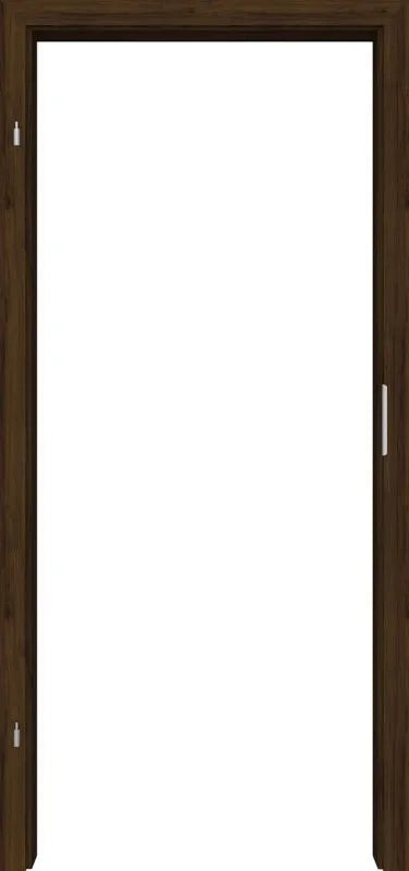 Wooden door with a dark brown finish on a white background