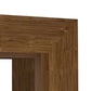 Close-up of a medium brown wooden frame corner showing the wood grain texture and beveled edges against a white background.