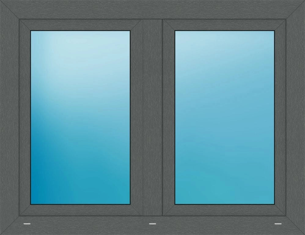 A double-pane window frame in dark gray, featuring two vertical glass panes with a blue-to-light-blue gradient.