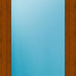 A tall rectangular window or door panel with a medium brown wood frame and a smooth light blue glass center, shown straight-on against no visible background.