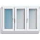A white three-pane cabinet or wall-mounted display unit with frosted glass doors and small silver handles, shown against a plain white background.