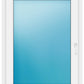 A white window frame with a blue-tinted glass pane, shown from a front-facing perspective against a white background.