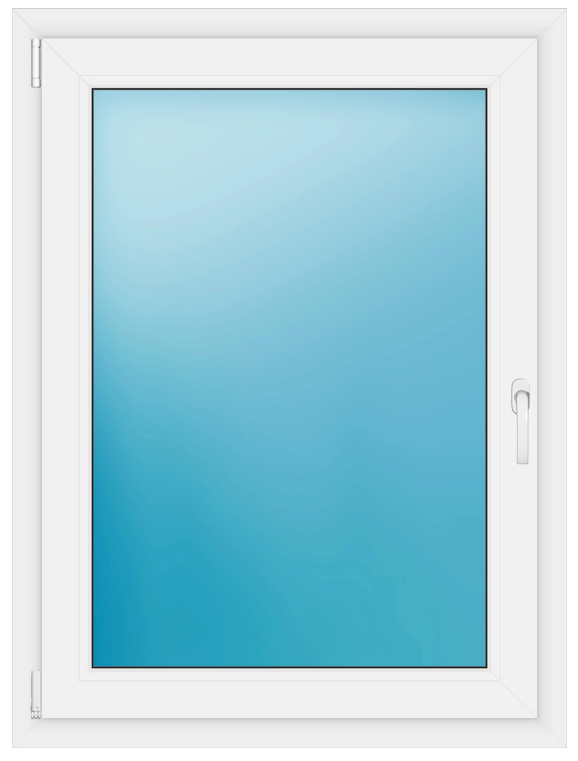 A white window frame with a blue-tinted glass pane, shown from a front-facing perspective against a white background.