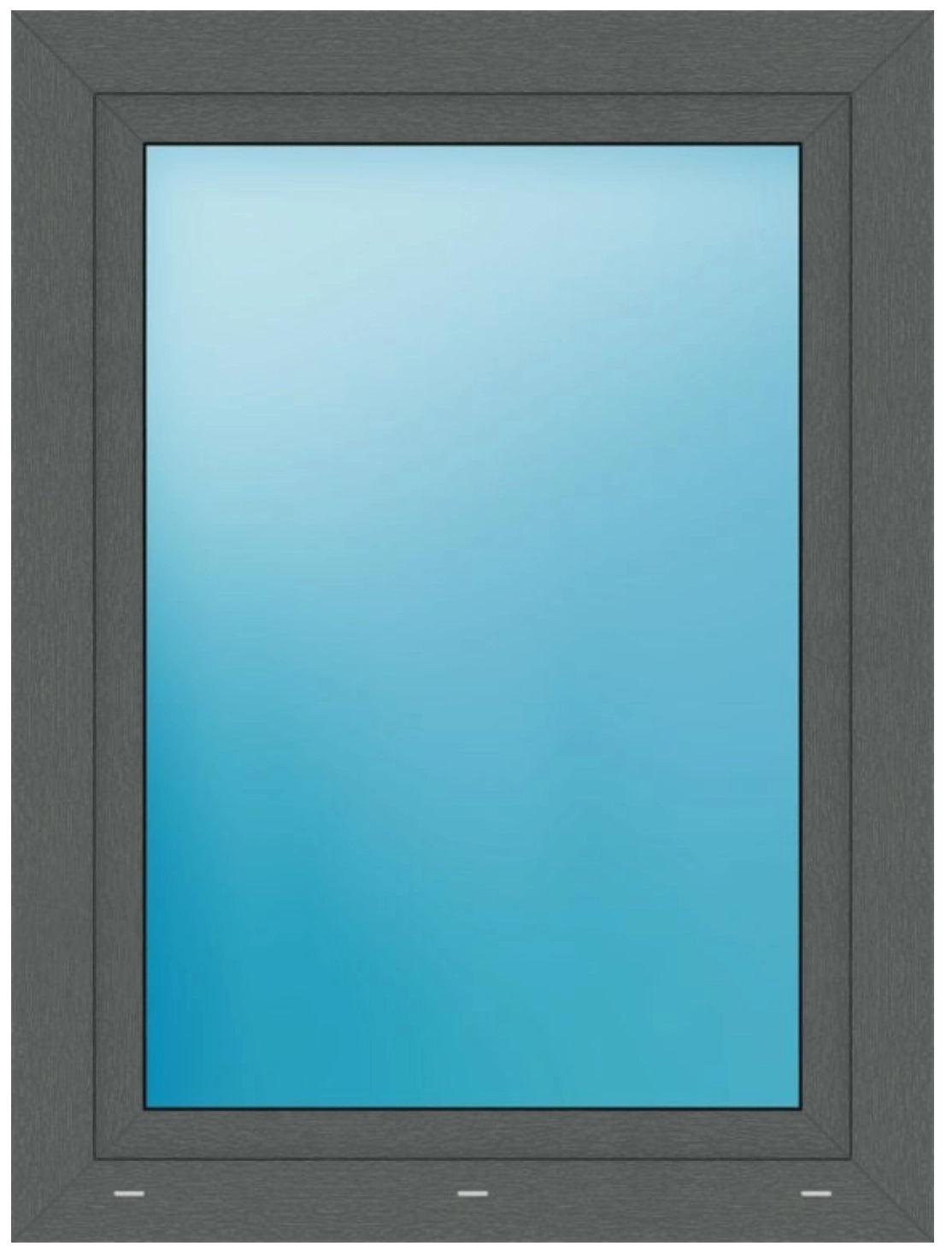 A dark gray wood-look window frame with a blue-tinted glass pane, shown against a plain white background.