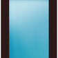 A dark brown wood-framed window or door panel with a large light blue-tinted glass panel in the center, shown against a plain white background.