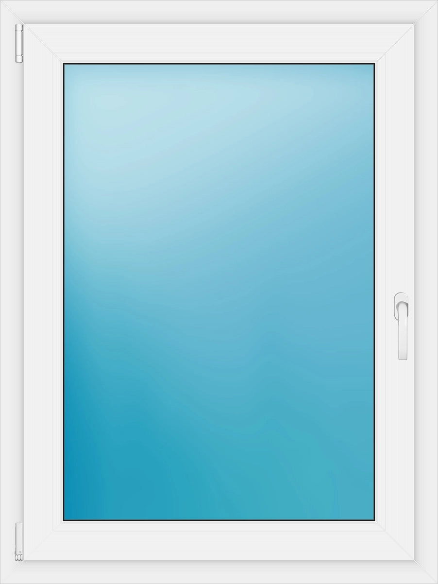 A white single-pane window frame with a blue-tinted glass or plastic insert, shown against a plain white background. A small white handle is visible on the right side.