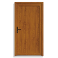 A single wooden door with a warm medium-brown finish and a black metal handle, shown against a plain white background.