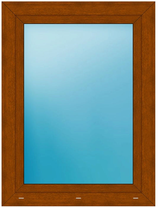 A square wood-framed mirror with a warm medium-brown finish and a light blue reflective surface.