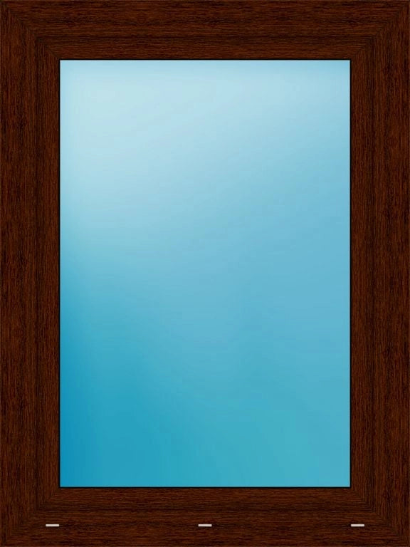 A rectangular mirror with a dark brown wood frame, showing a light blue gradient reflection.