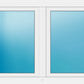 A white double-hung window with two vertical panels and blue-tinted glass panes, shown against a plain white background.