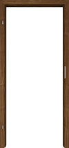 A brown wooden door frame with a white interior opening, shown against a white background.