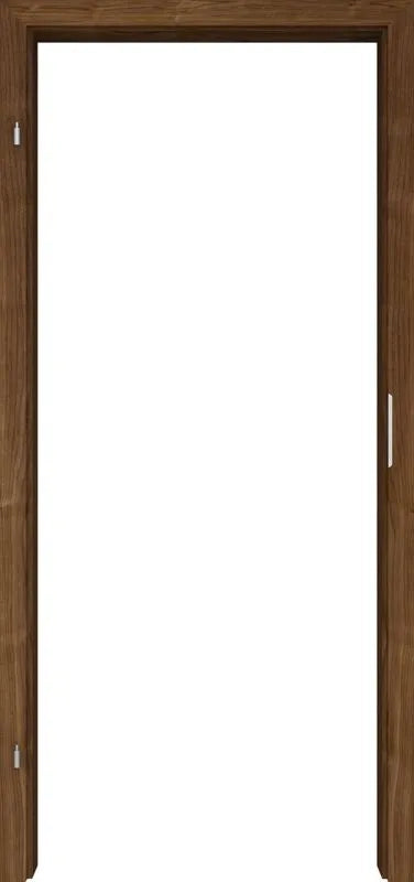 A brown wooden door frame with a white interior opening, shown against a white background.