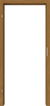 A tall, narrow wooden door frame in a medium brown finish, shown against a solid white background.