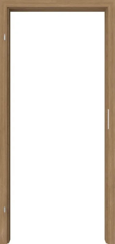 A light brown wood door frame with a white interior opening, shown against a plain white background.