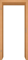 A light brown wooden door frame with a white interior opening, shown against a white background.