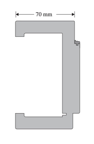 Metal profile with dimensions indicated on a white background