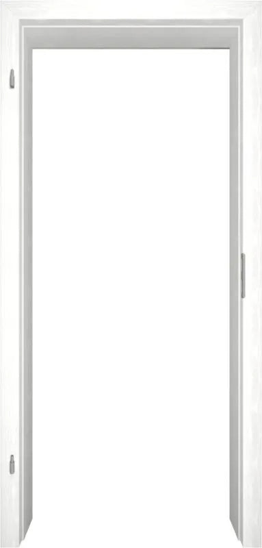 A white interior door frame shown against a white background, with a small vertical handle visible on the right side.
