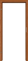 A tall, narrow brown wooden door frame or panel shown against a plain white background, with small silver hinge and handle details visible.