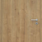 Wooden door with a metallic handle on a wooden background