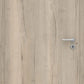 Wooden door with a metallic handle on a light wood background