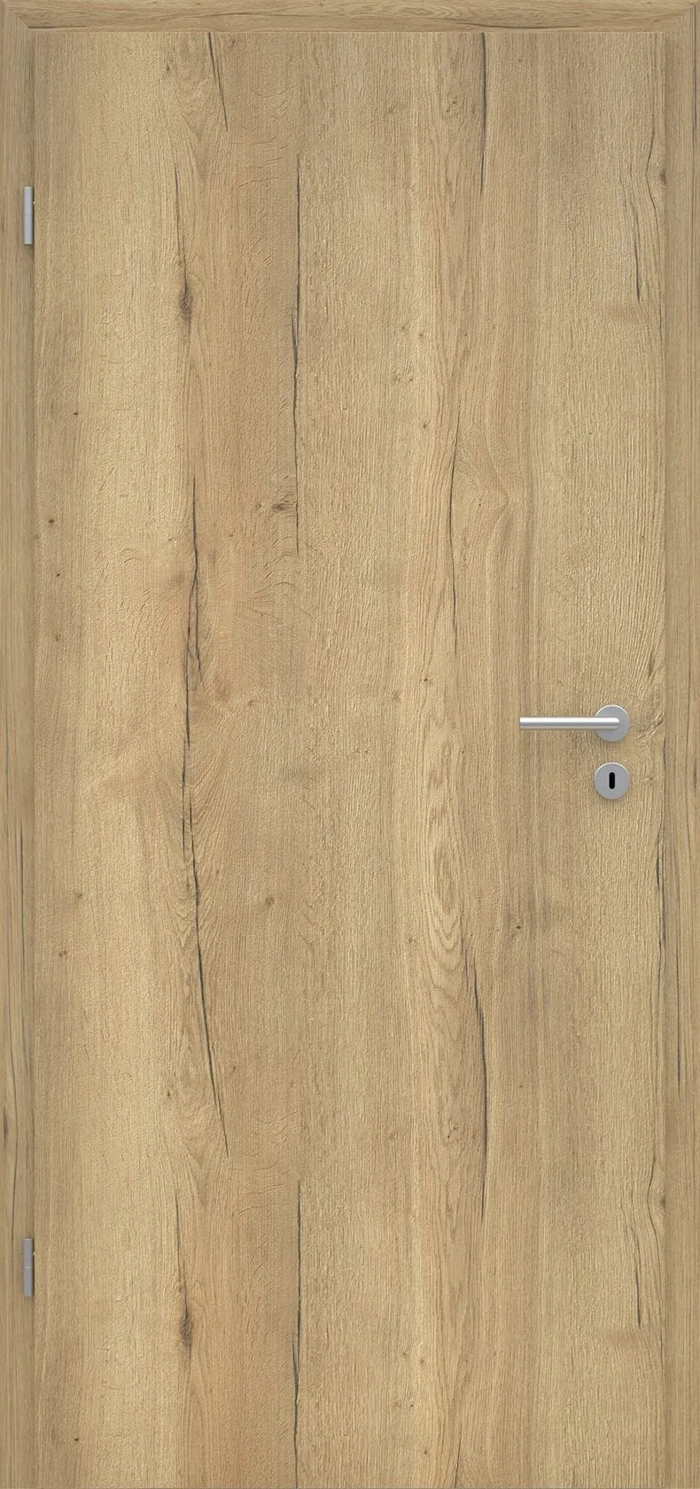 Wooden door with a metallic handle and lock