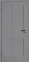Gray door with a silver handle on a gray background
