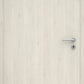 Light wooden door with a silver handle on a white background