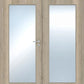 Wooden door with glass panels and a handle